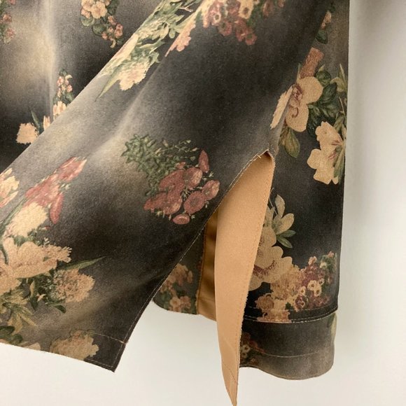 Solitaire Brown Faux Suede Floral Open Front Jacket Size M Duster Kimono - Picture 6 of 9